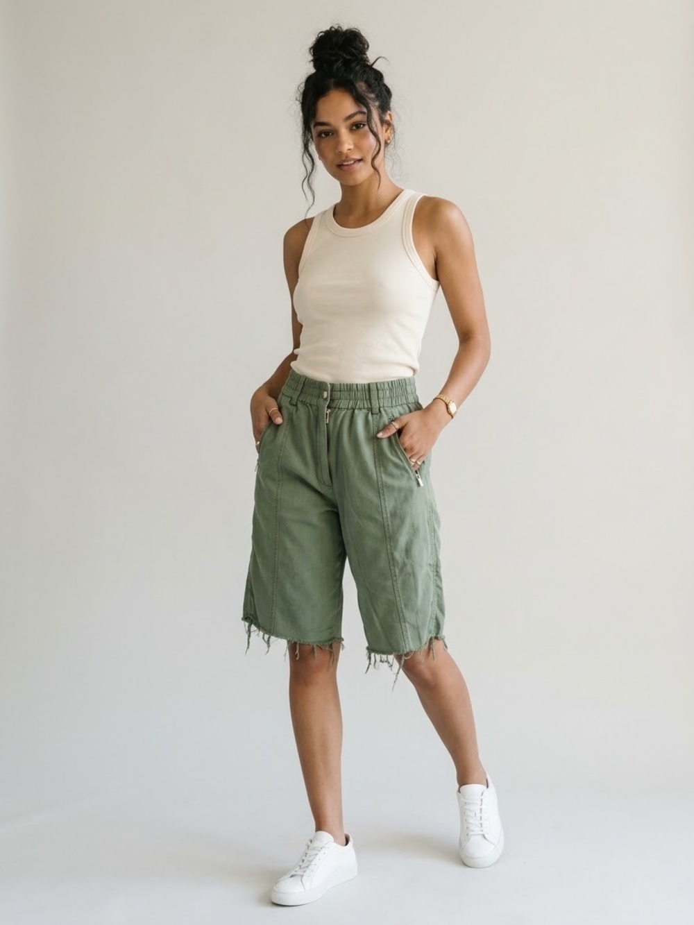 Derek Lam 10 Crosby Frayed Hem Utility Shorts